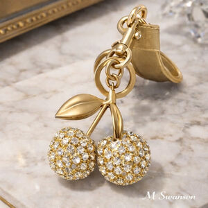 NEW Brushed Gold Rhinestone Cherry Charm Keychain NWT